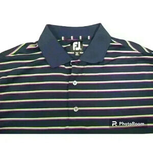 FootJoy FJ Men's Golf Polo Shirt Navy Purple Green Striped Size Large